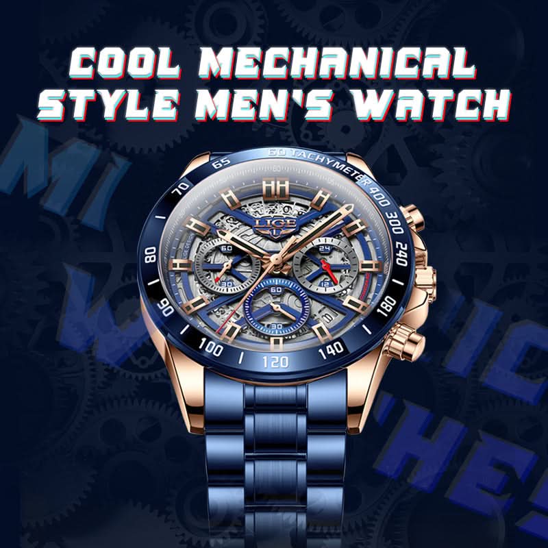 Men’s Skeleton Quartz Chronograph Watch – Stainless Steel Wristwatch