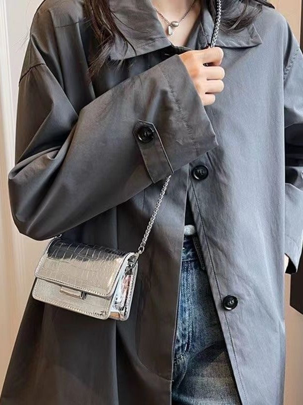 Mini Silver Chain Crossbody Bag – Small PU Shoulder Purse for Women