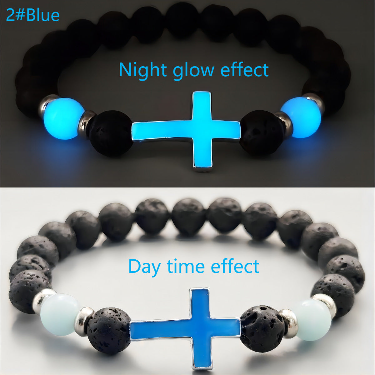 Luminous Cross Bracelet – Volcanic Stone Beaded Jewelry, Ethnic Retro Style