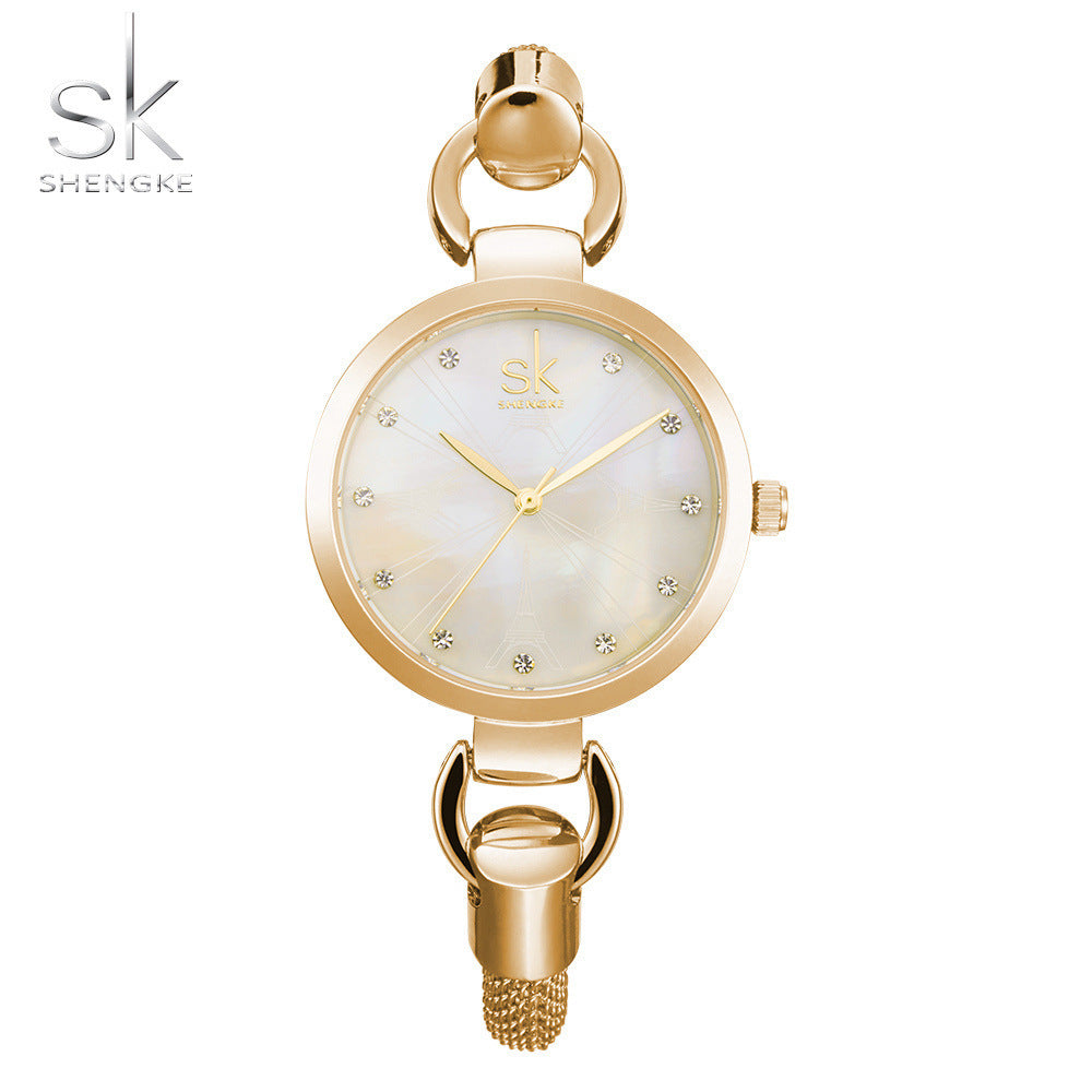 SK Women’s Quartz Bracelet Watch – Round Analog Casual Wristwatch, 30M Waterproof