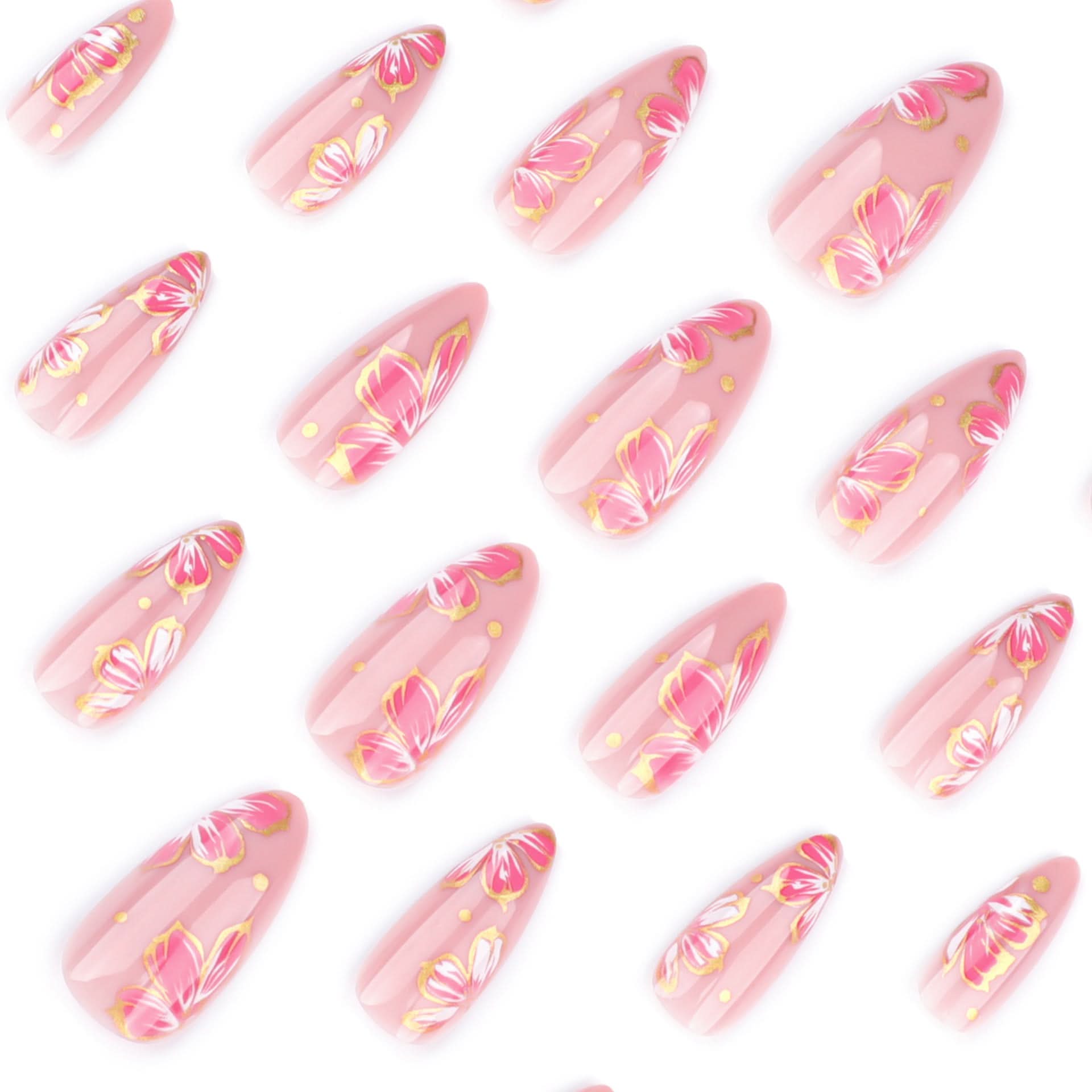 Short Almond Press-On Nails – Floral Design & Reusable