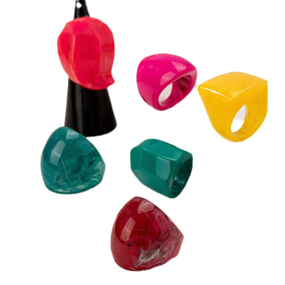 Colorful Acrylic Ring Set – Trendy Geometric Stackable Rings for Women