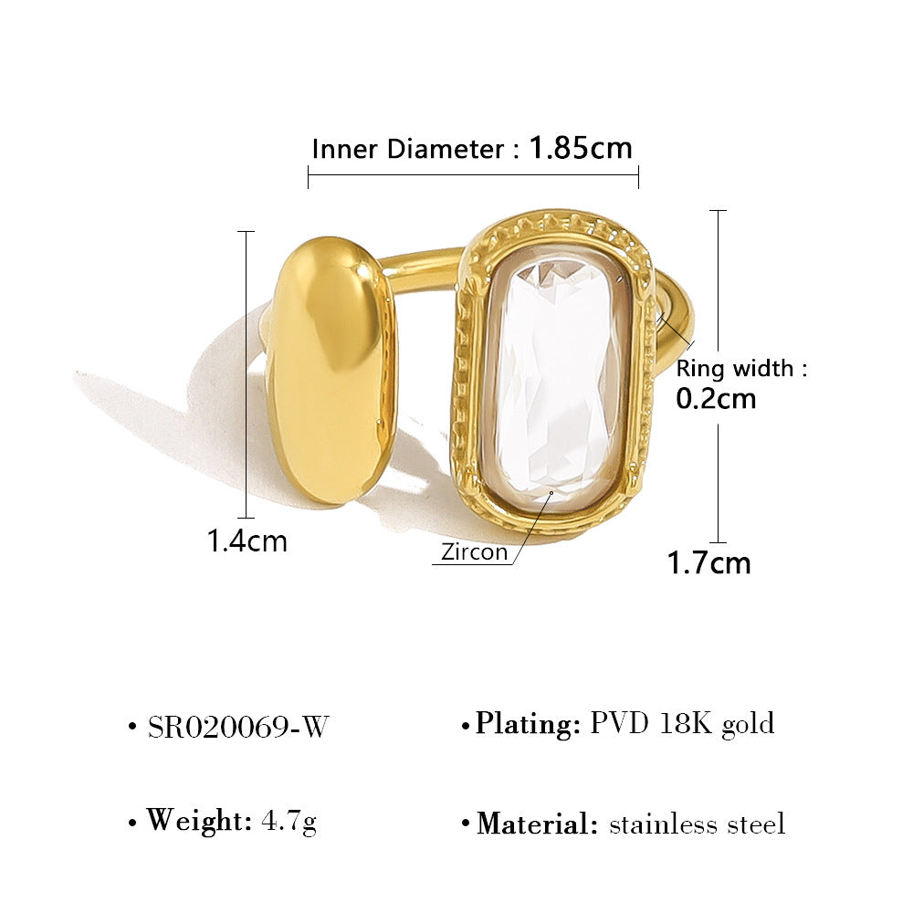 Gold Oval Zircon Ring for Women – Retro Geometric Stainless Steel Adjustable Jewelry