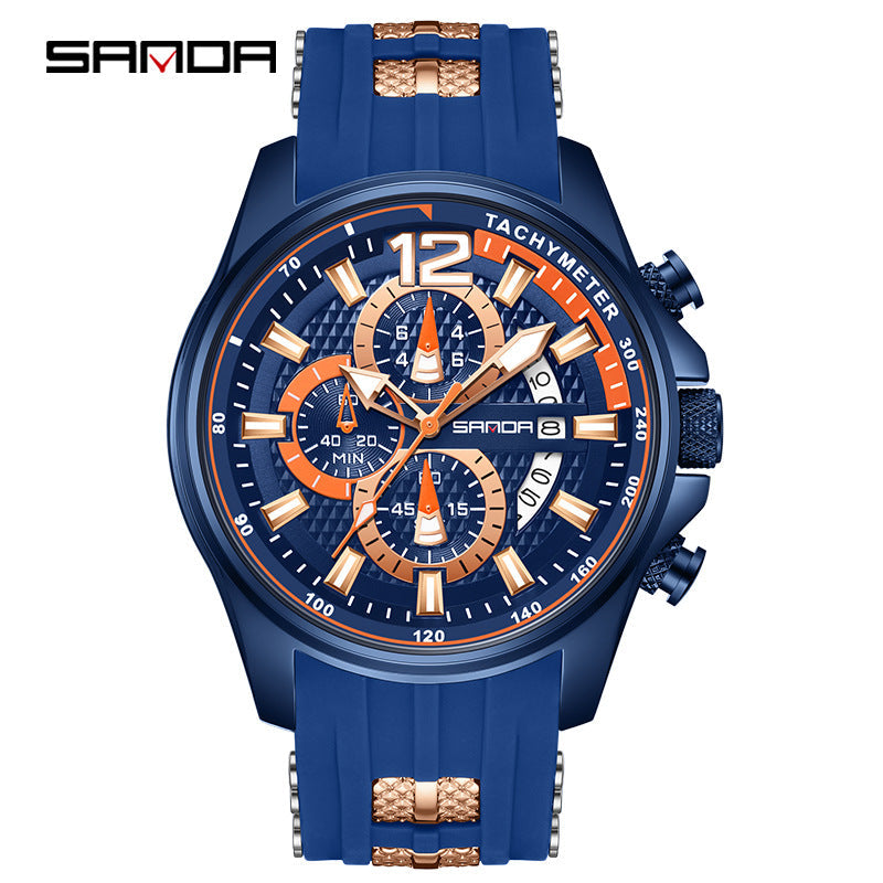 Sanda Men’s Quartz Watch – Three-Eye Chronograph, Waterproof Business Analog Watch