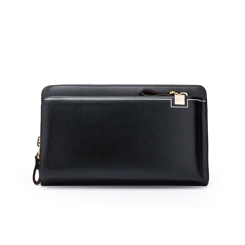 Men's PU Leather Clutch Wallet – Single Zipper Handbag with Phone Pocket