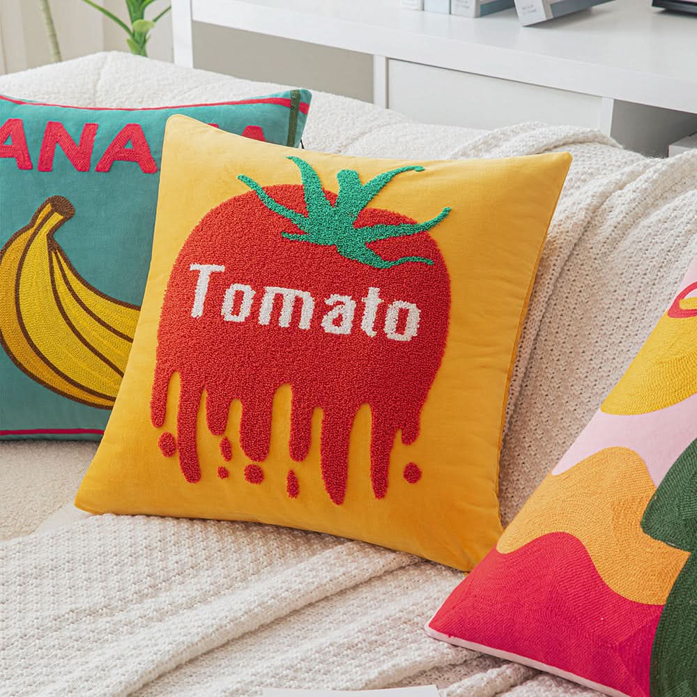 New Arrival Alphabet Fruit Embroidery Pillow