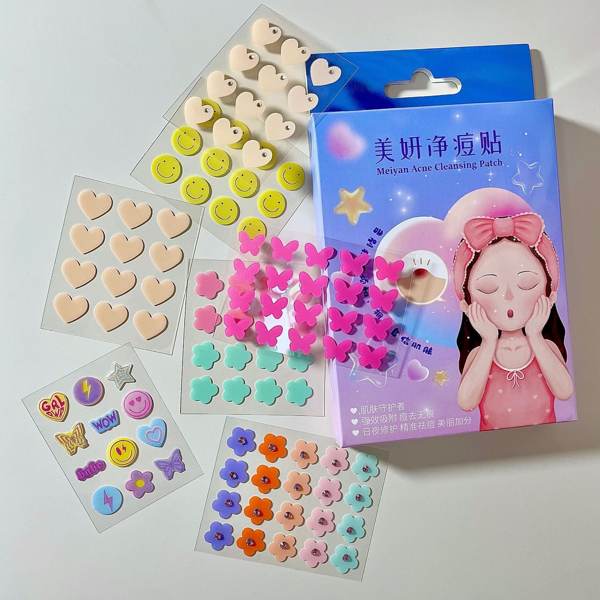 Cute Diamond Acne Patches – Pimple Covers in Heart & Flower Shapes, Skin-Safe