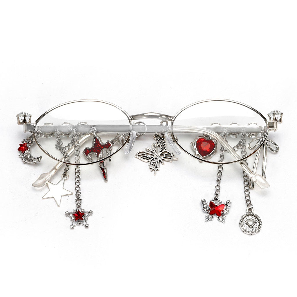 Star Diamond Oval Glasses for Women – Anti-Blue Light Fashion Eyewear with Chain