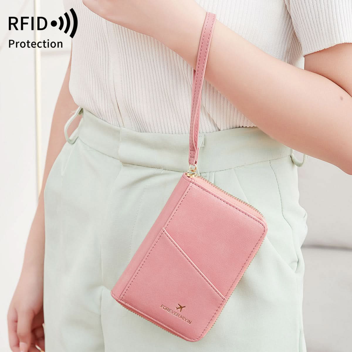 RFID Blocking Travel Passport Holder – Compact Zippered Wallet