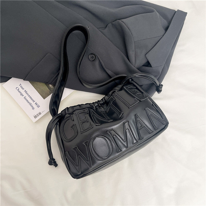 Women’s Embossed Dumpling Shoulder Bag – Retro Letter Design Handbag