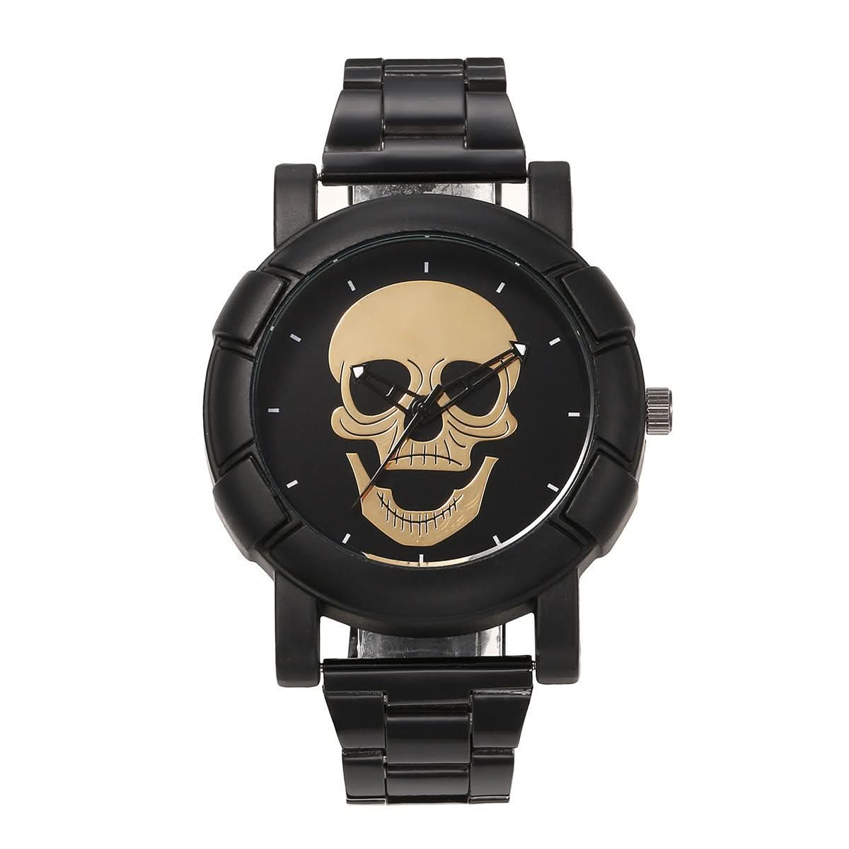Men’s Skull Quartz Watch, Steel Band