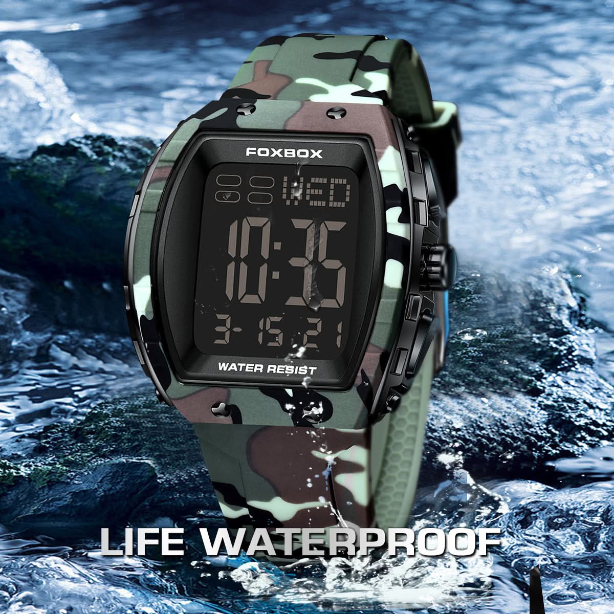 Men’s Digital Barrel Dial Watch – 50mm Large Face, Luminous Display