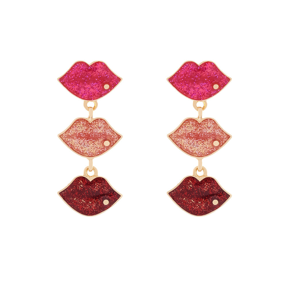 Red Lip Pendant Earrings – Asymmetrical Oil Drip Fashion Jewelry for Women