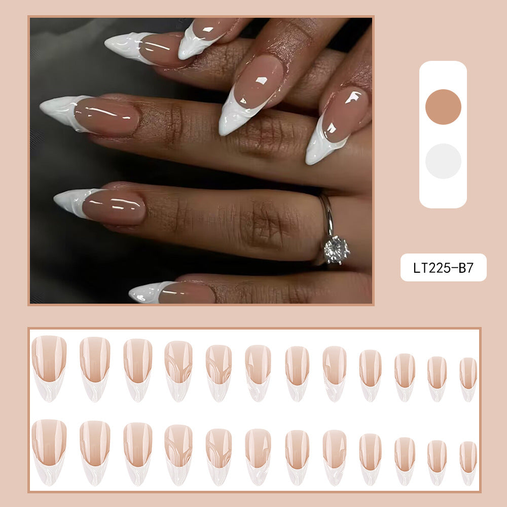 White French Stiletto Press-On Nails – Medium Glue-On Acrylic with 3D Sharp Tip