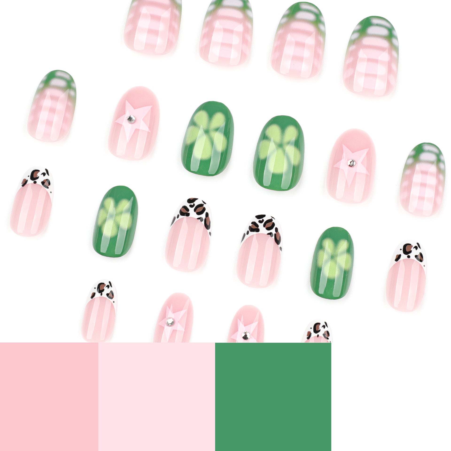 Trendy Oval Press-On Nails with Mixed Art Design – Geometric Patterns Glue-On Set