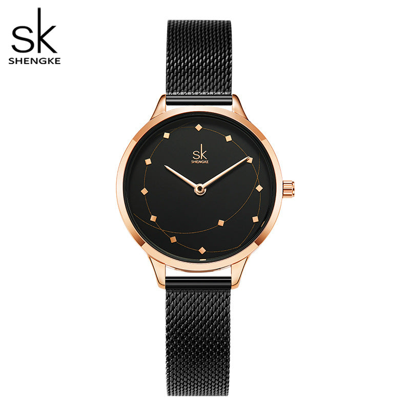 SK Fashion Women's Square Quartz Watch – Waterproof Stainless Steel Strap