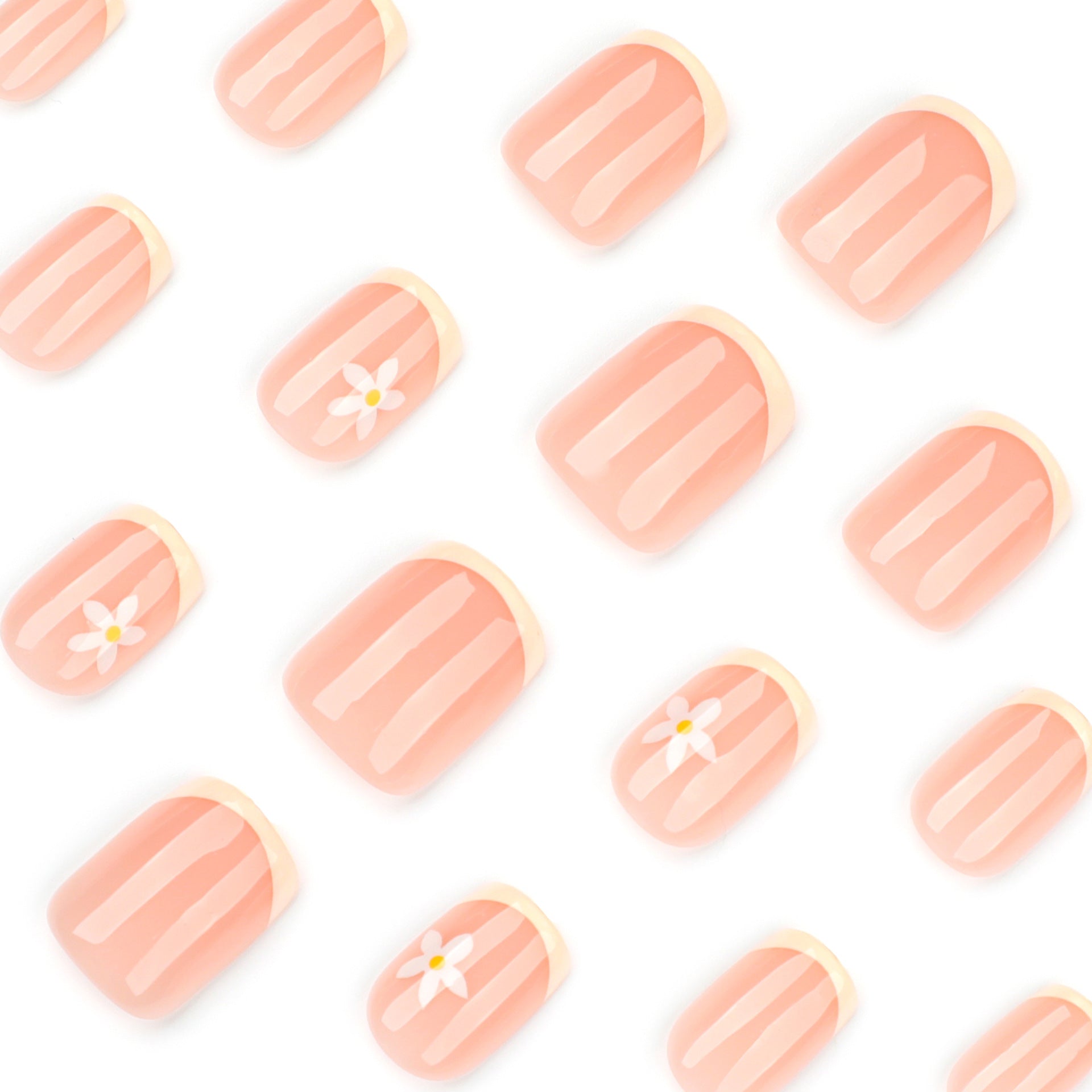 Cute Bee & Daisy French Tip Press-On Nails – Short Square, Glossy Finish