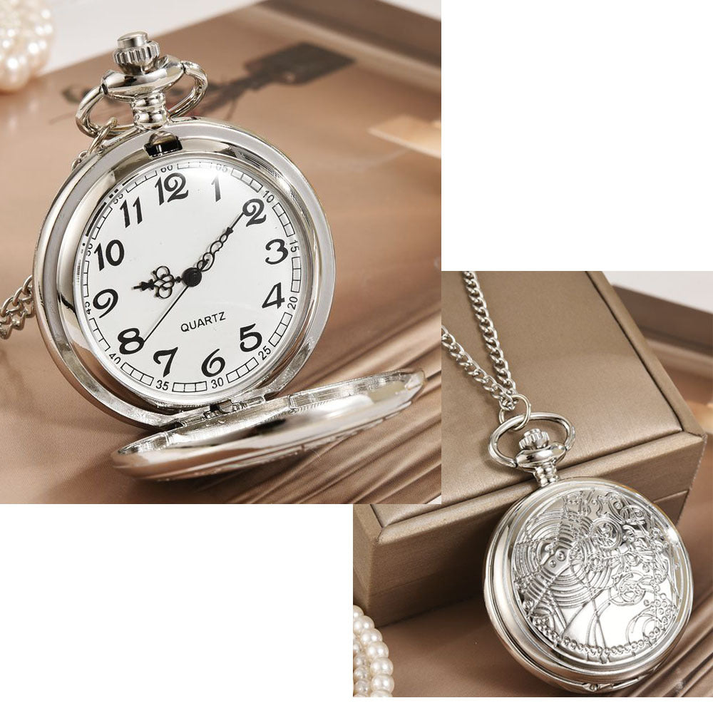 Vintage Silver Pocket Watch Necklace – Classic Quartz Pendant Timepiece