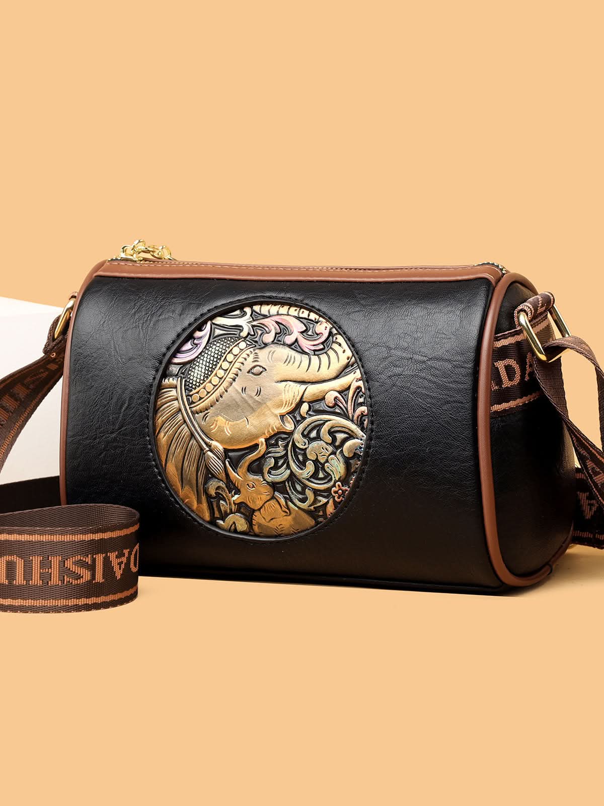 Women's Retro Embossed Handbag – Shoulder Bag with Elephant Design