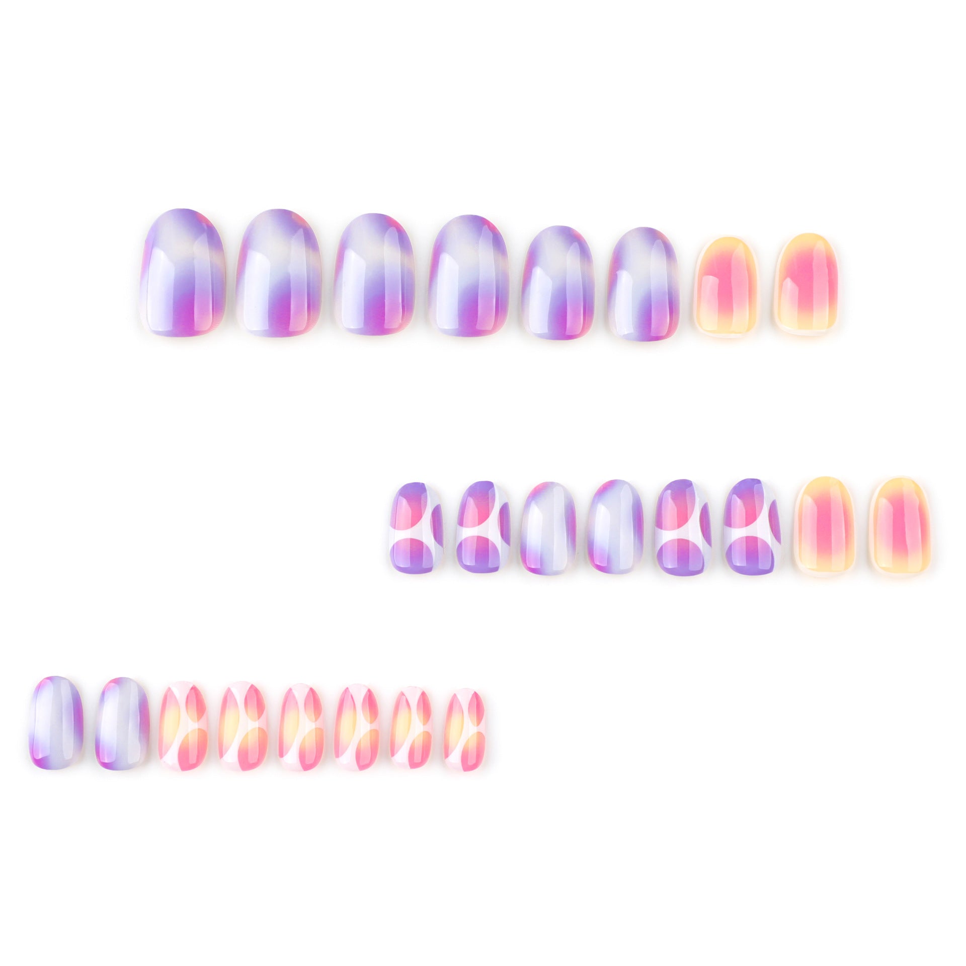 Trendy Colorful Press-On Nails – Abstract Gradient Oval Glue-On Medium Set