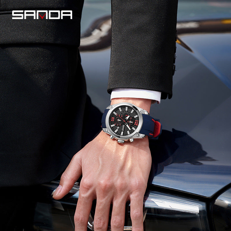 Sanda Men’s Quartz Watch – Luminous Calendar Business Watch with Silicone Strap