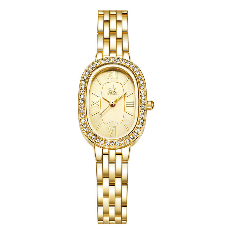 SK Women’s Quartz Watch – Zircon Oval Dial, Waterproof Fashion Alloy Wristwatch