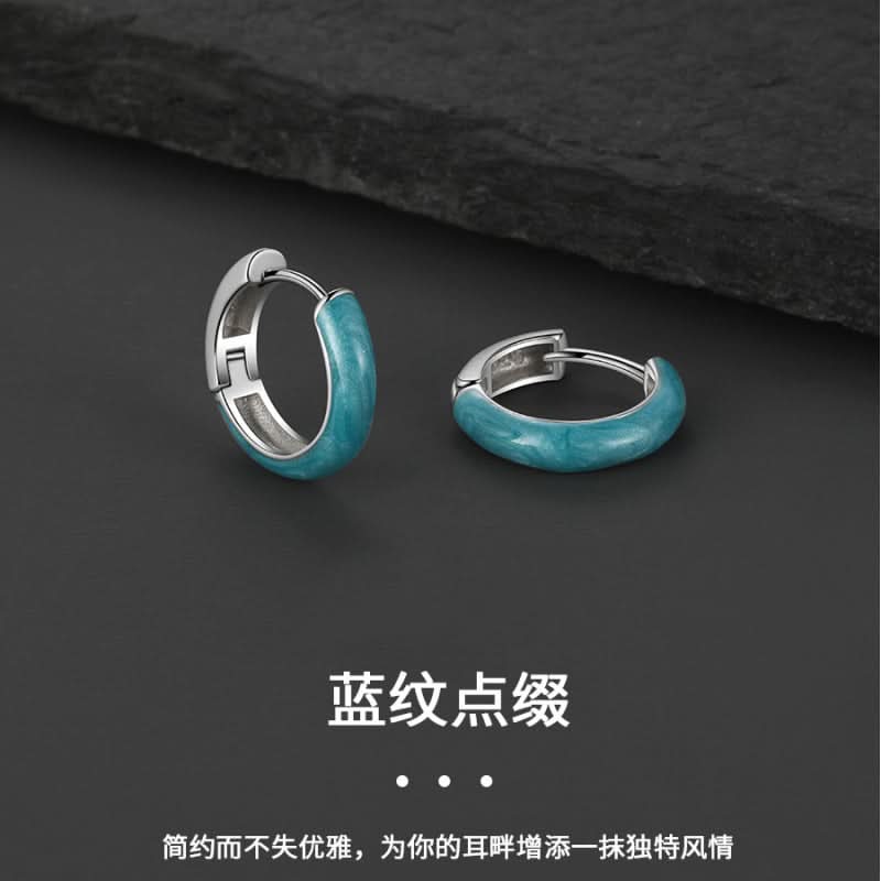 Blue Pattern Alloy Earrings for Men