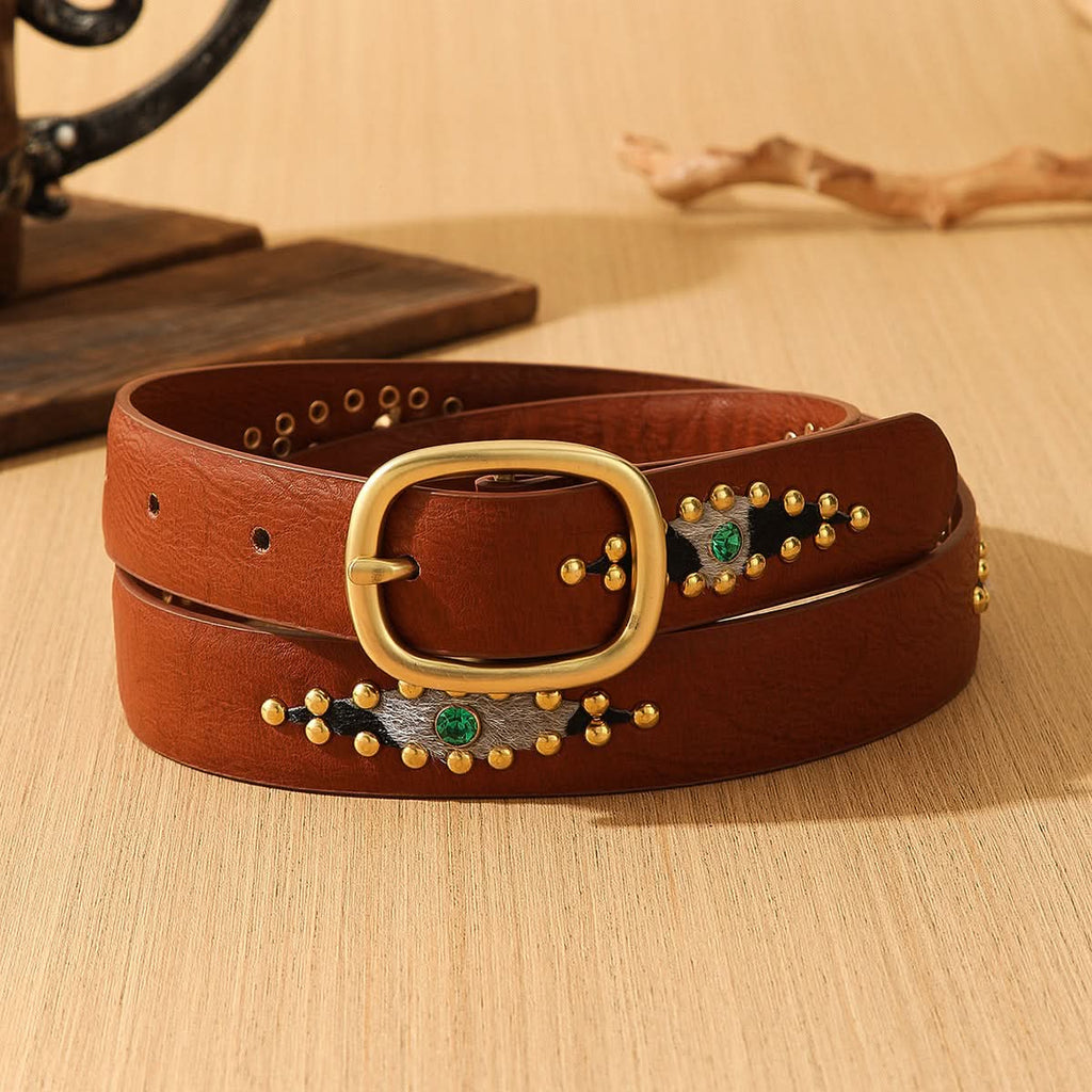 Women's Retro Western Beaded Leather Belt