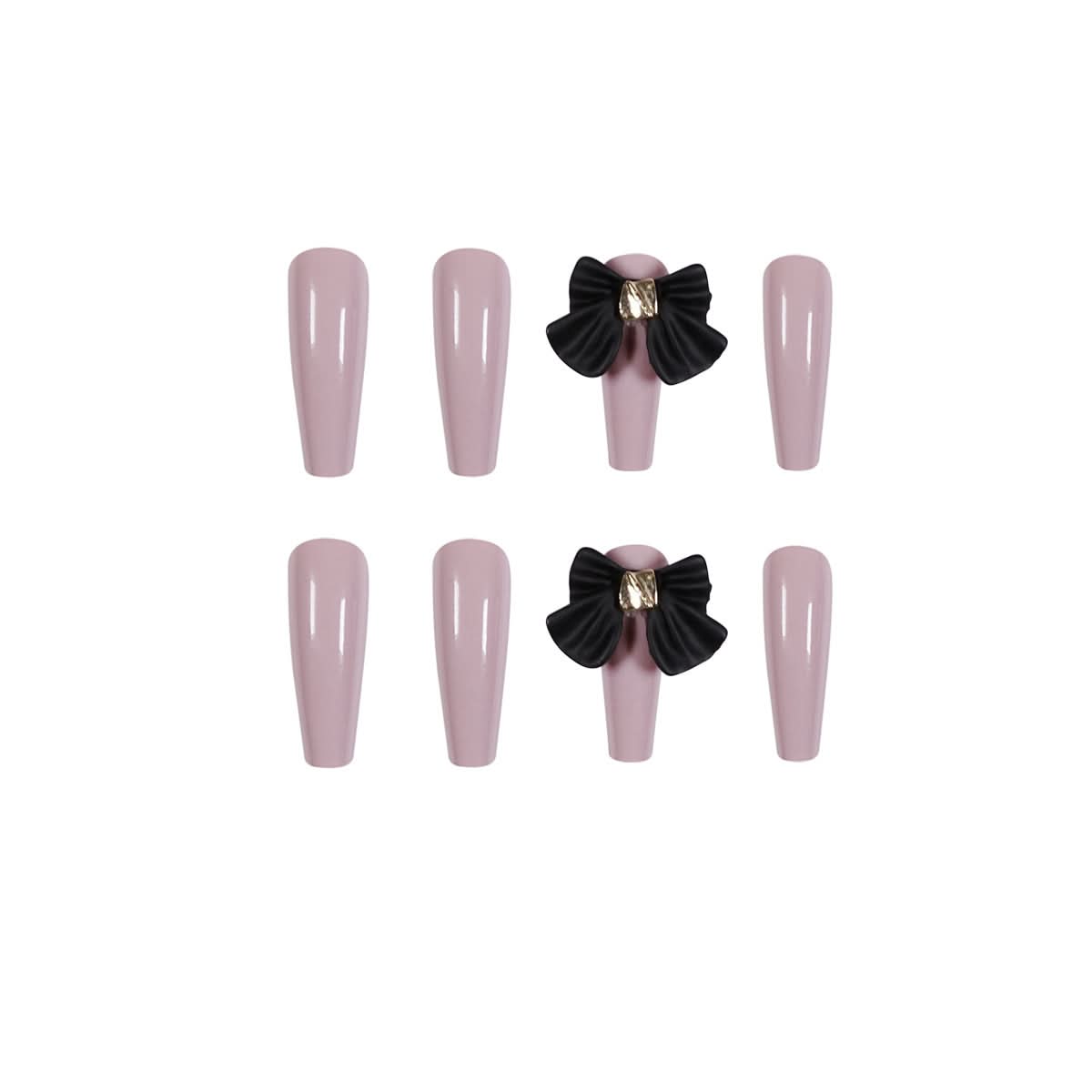 Long Ballet Press-On Nails – 24-Piece Taro Purple Bow False Nail Set
