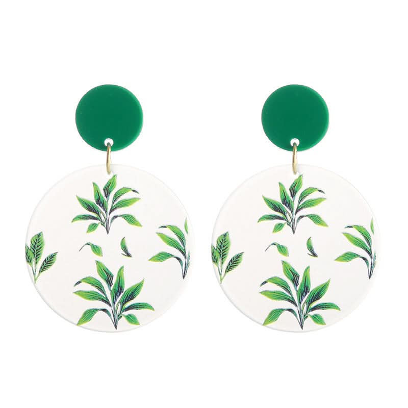 Retro Round Acrylic Plate Flower Earrings – Embossed Print
