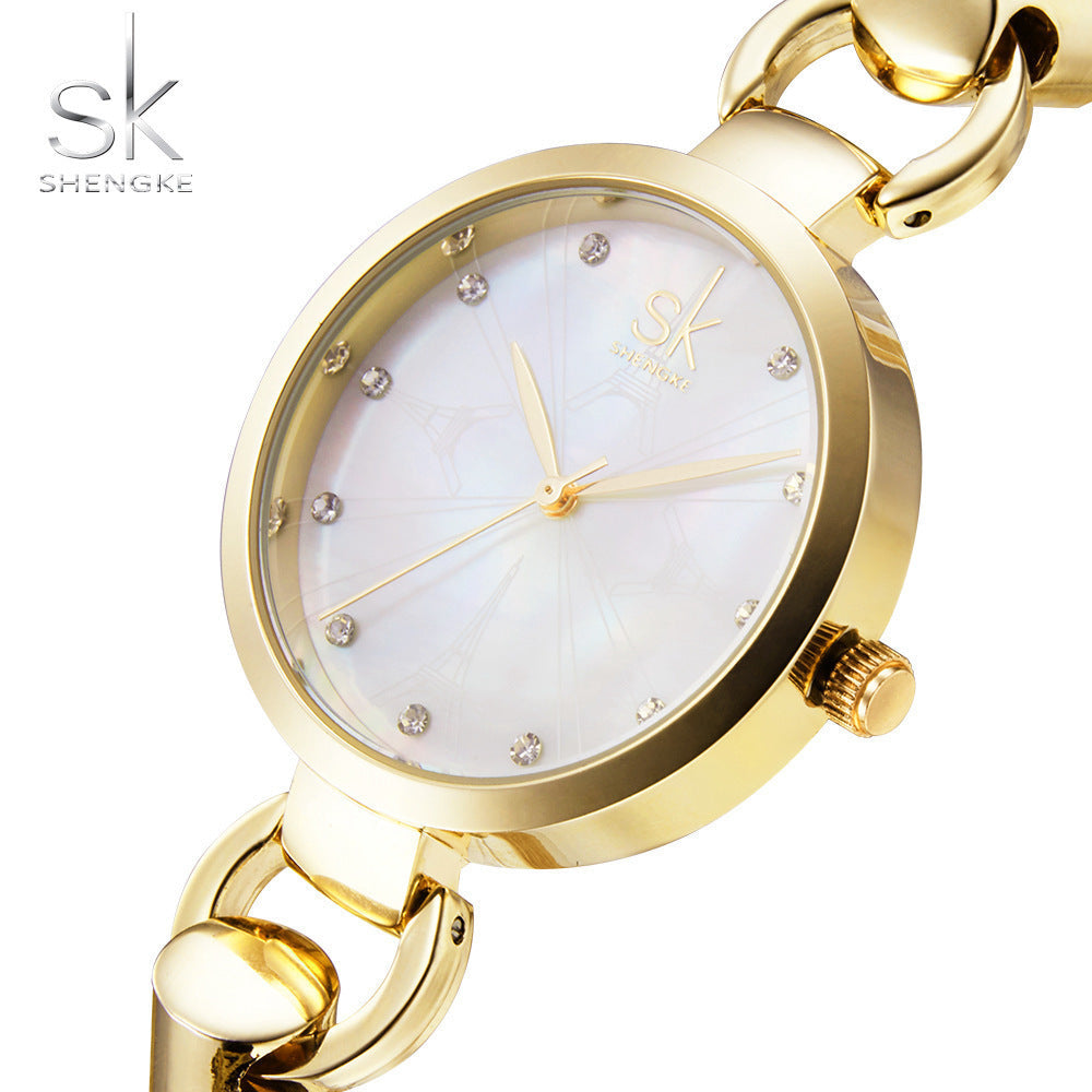 SK Women’s Quartz Bracelet Watch – Round Analog Casual Wristwatch, 30M Waterproof