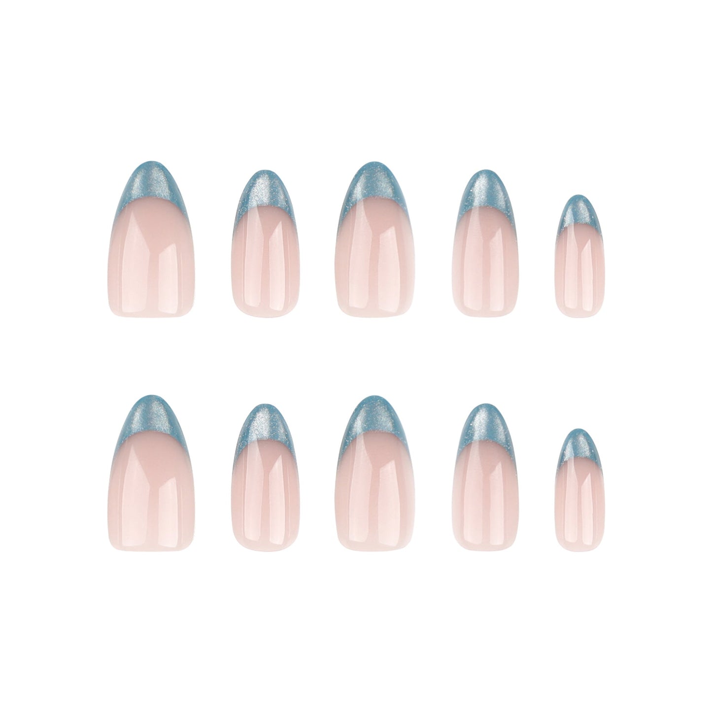 Cat Eye Teal French Tip Press-On Nails – Almond Shape, Shimmery Gradient Nails