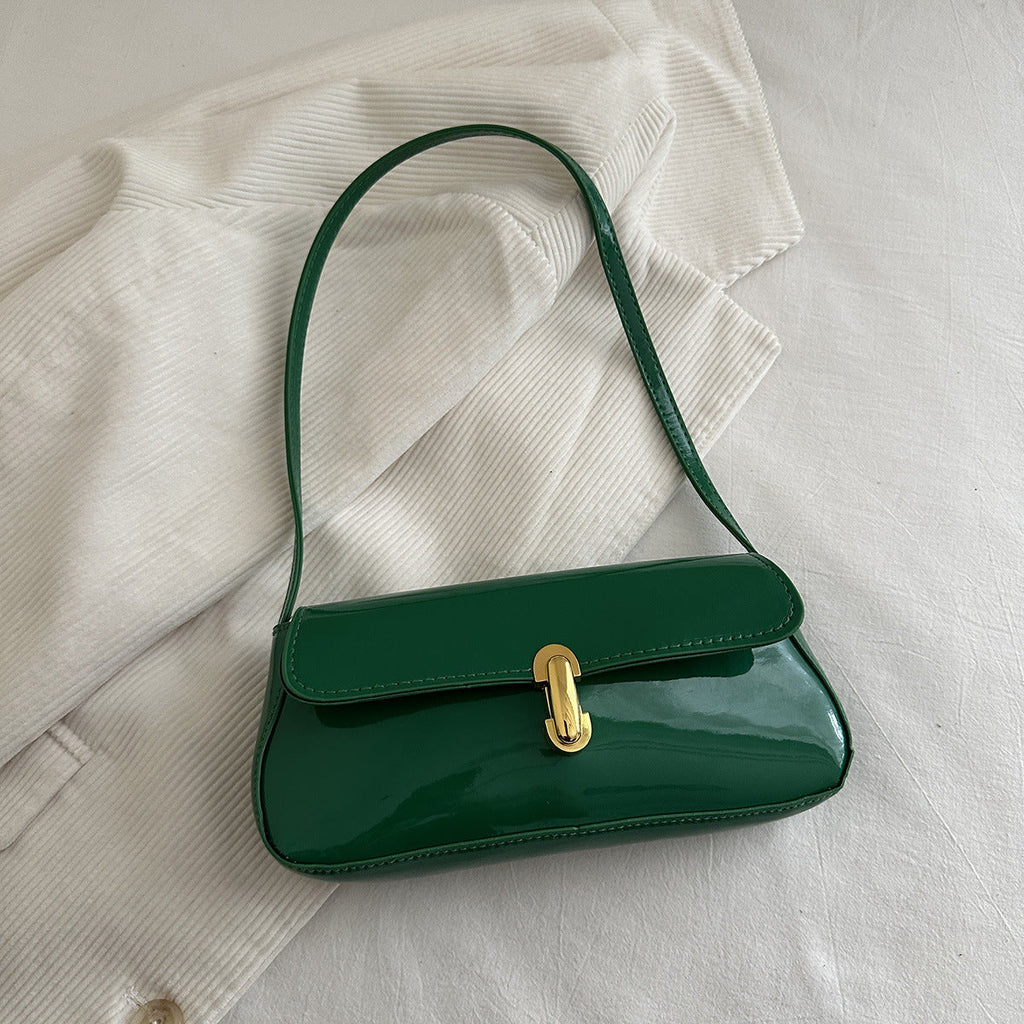 Women's Small Shoulder Bag – Retro French-Style Armpit Bag with Lock Closure