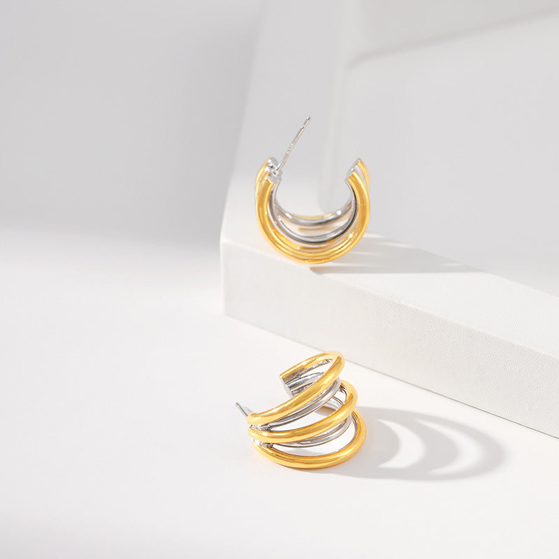 Bold Triple Hoop Earrings for Women – Gold Plated Layered Stainless Steel Design