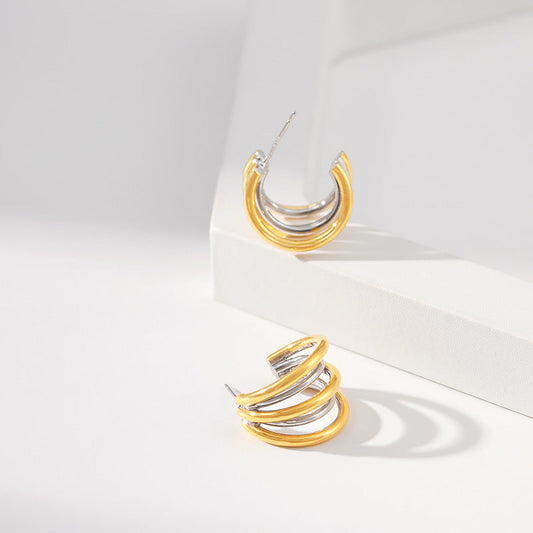 Bold Triple Hoop Earrings for Women – Gold Plated Layered Stainless Steel Design
