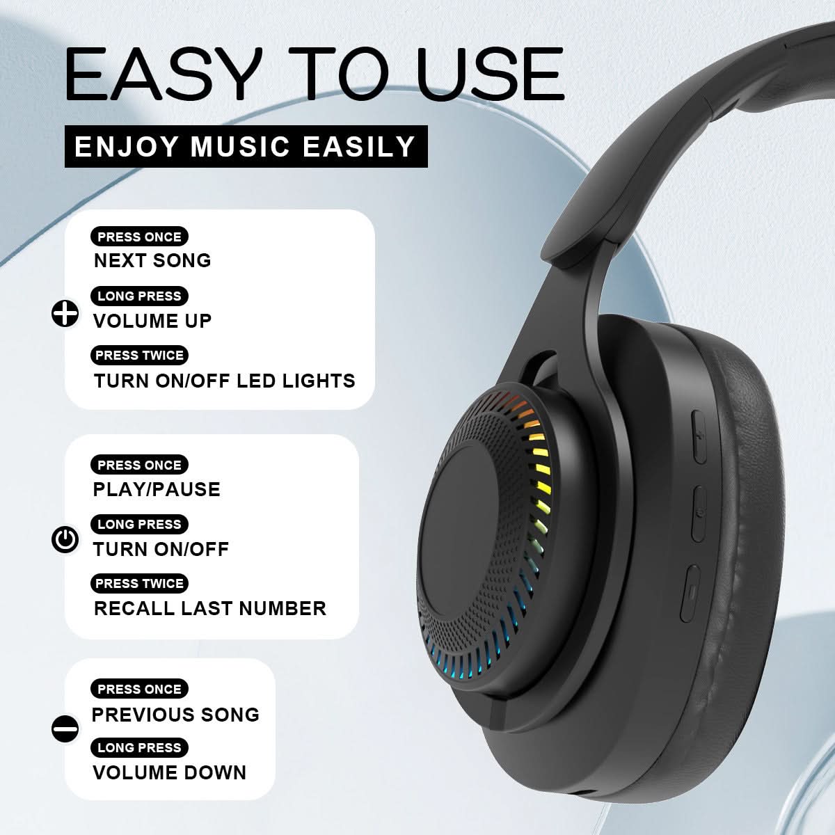 M6max Wireless Bluetooth Headset with Light
