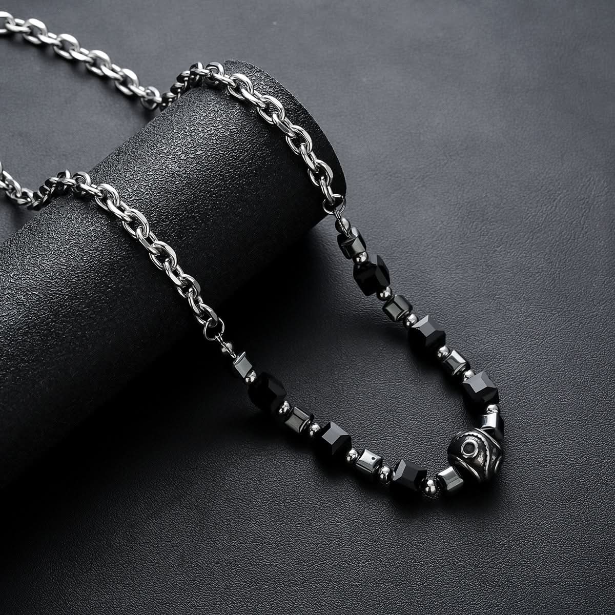 Men’s Trendy Square Beaded Necklace – Fashionable Geometric Chain