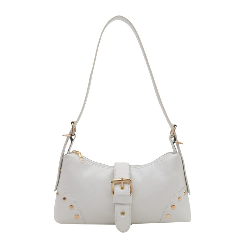 Women's Retro Rivet Shoulder Bag – PU Leather Medium Crossbody for Daily Wear