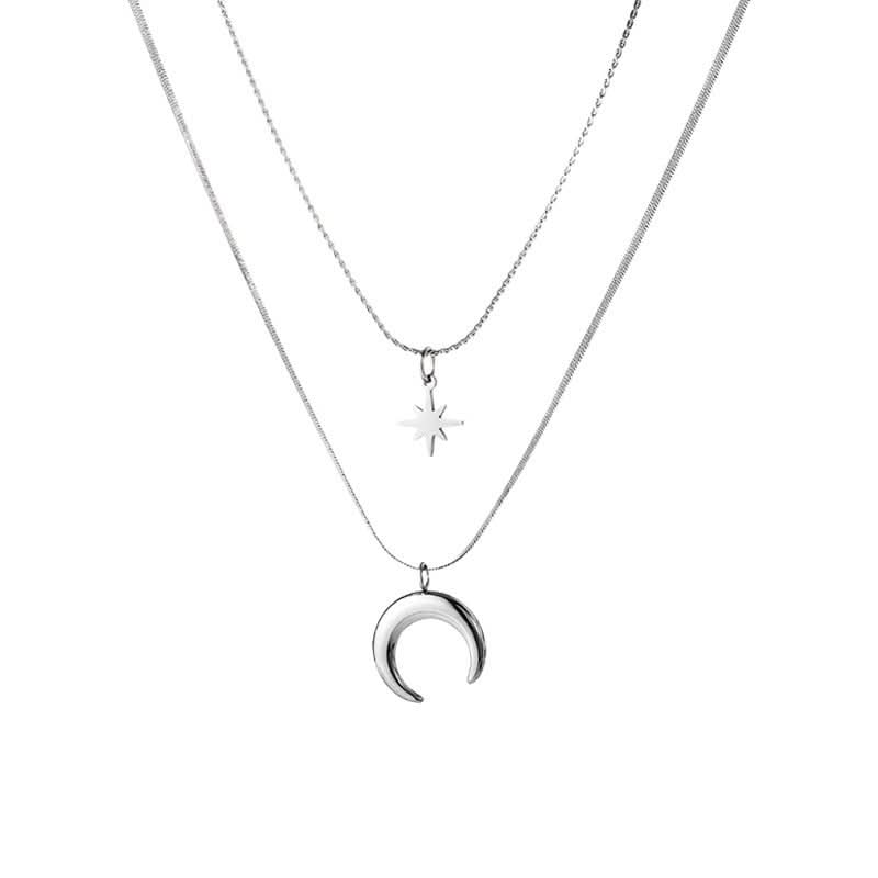 Men's Double-Layer Moon Necklace – Star and Moon Pendant