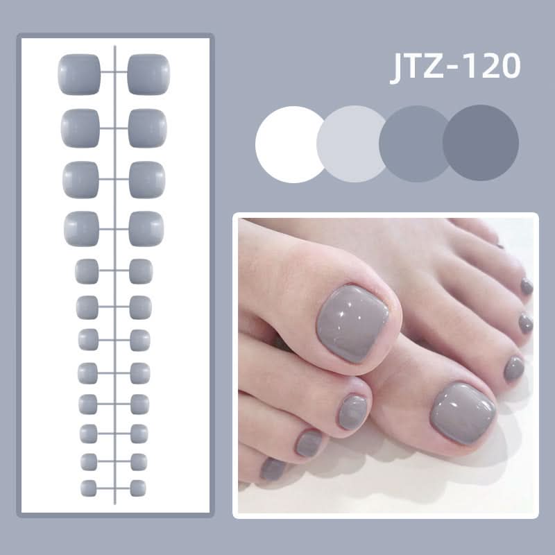 Glossy Toenail Nail Stickers – 24-Piece Finished Fake Nails Set