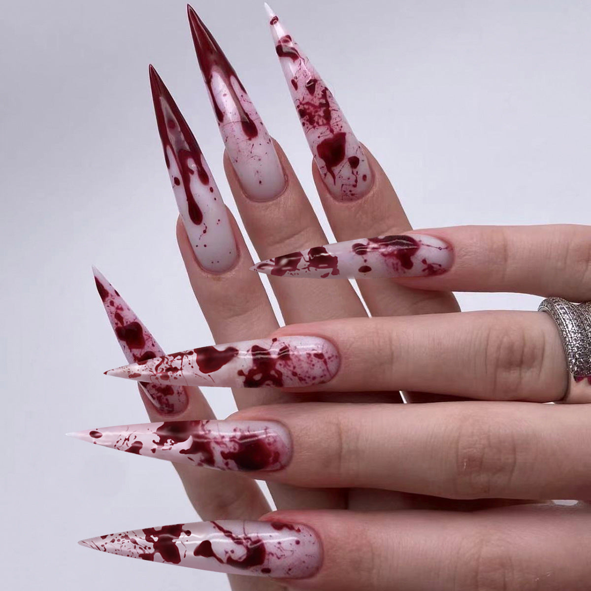Halloween Blood Drip Press-On Nails – Extra Long Stiletto Glue-On French Tips