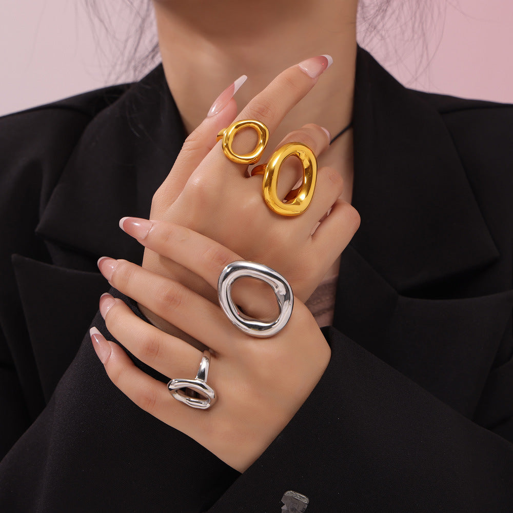 Gold & Silver Titanium Steel Abstract Loop Ring – Modern Minimal Women’s Jewelry