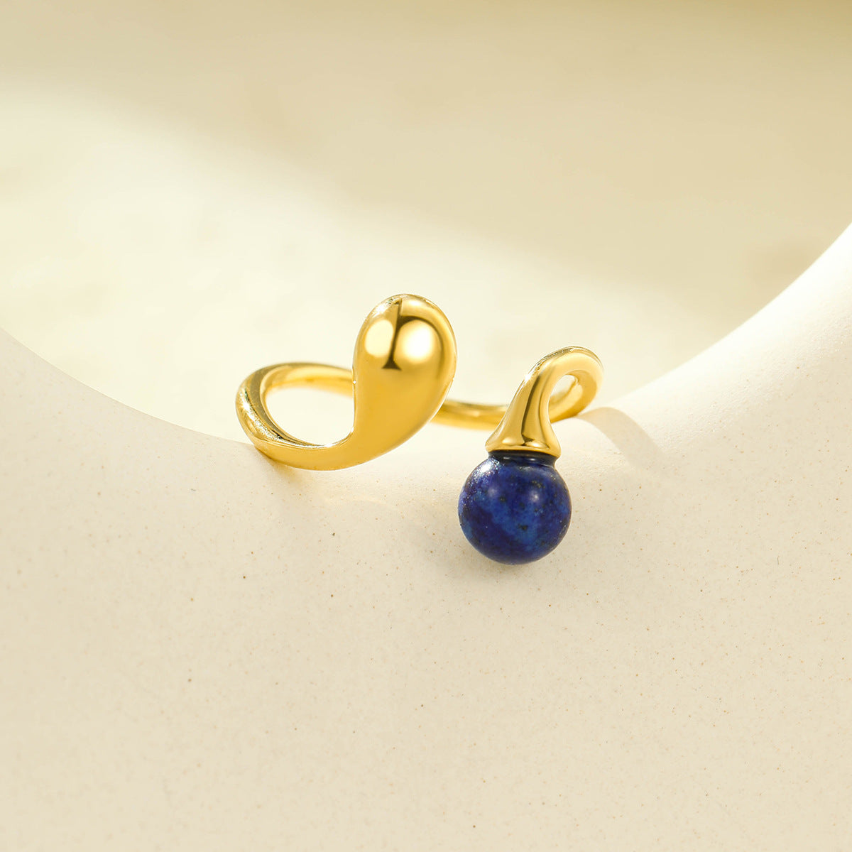 Gold Geometric Stone Ring – Irregular Stainless Steel Open Ring for Women