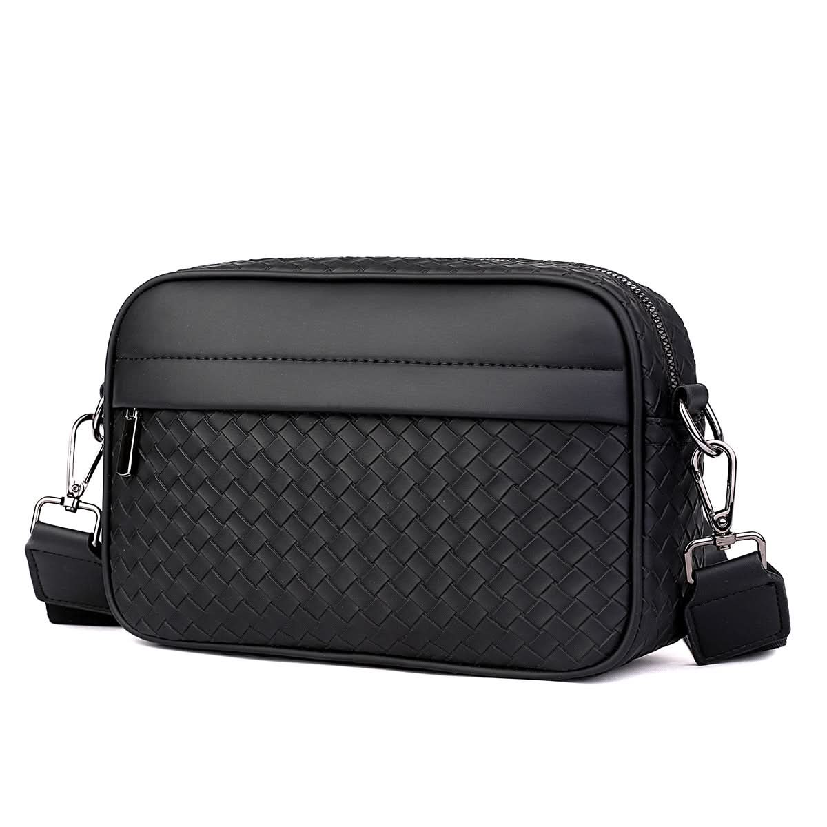 Men’s Trendy PU Plaid Crossbody Bag – Korean Style Small Messenger