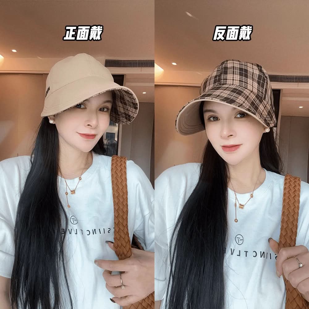 Women's Plaid Double-Sided Fisherman Hat – Retro Embroidered Hat