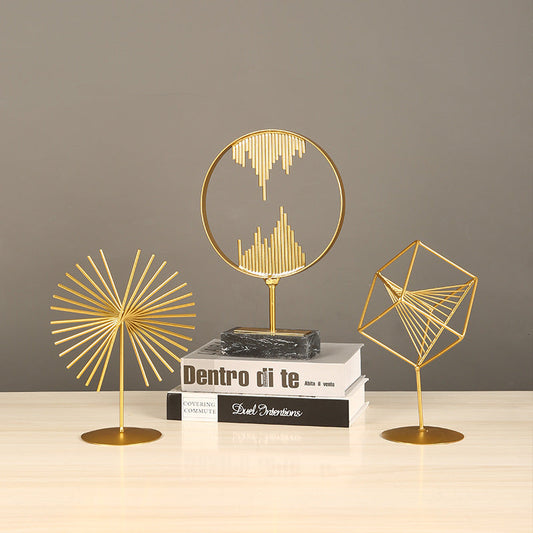Gold Geometric Metal Sculpture – Abstract Home Decor for Living Room