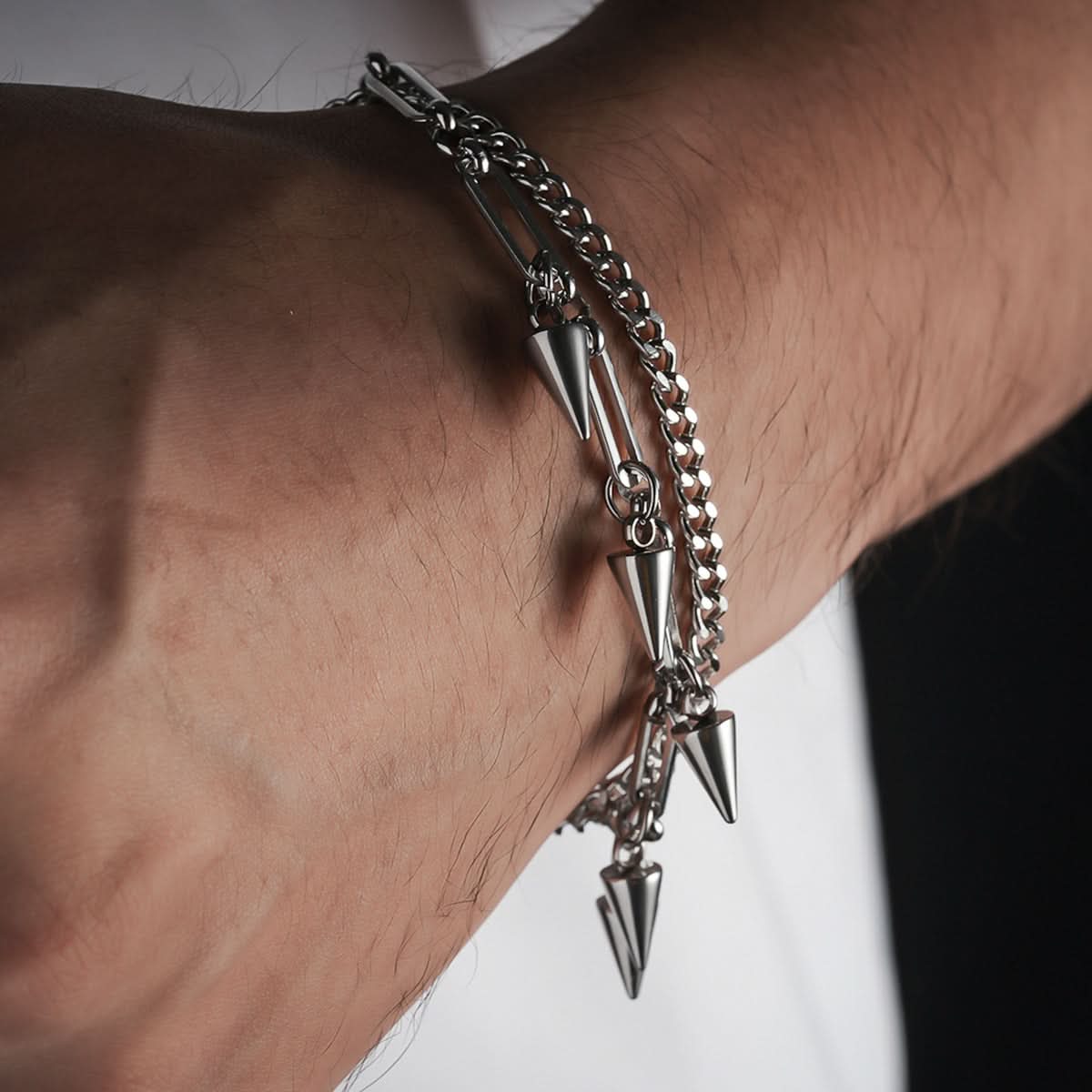 Men’s Stylish Double-Layer Rivet Bracelet – Hip-Hop Tassel Chain