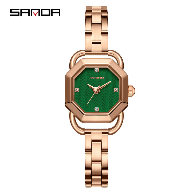 Sanda Women’s Stainless Steel Quartz Watch – Octagonal Dial, Waterproof Analog Watch
