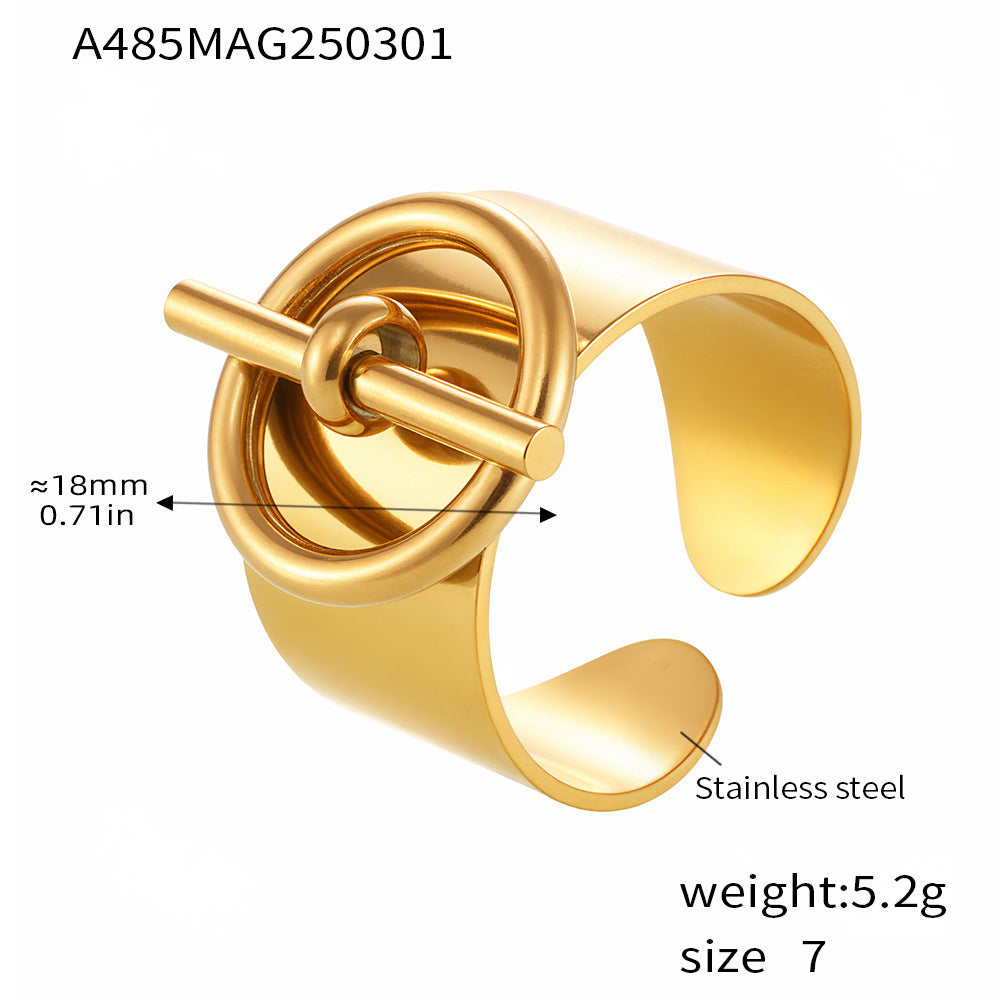 Minimal Modern Gold-Plated Stainless Steel Toggle Ring – Trendy Women's Fashion Jewelry