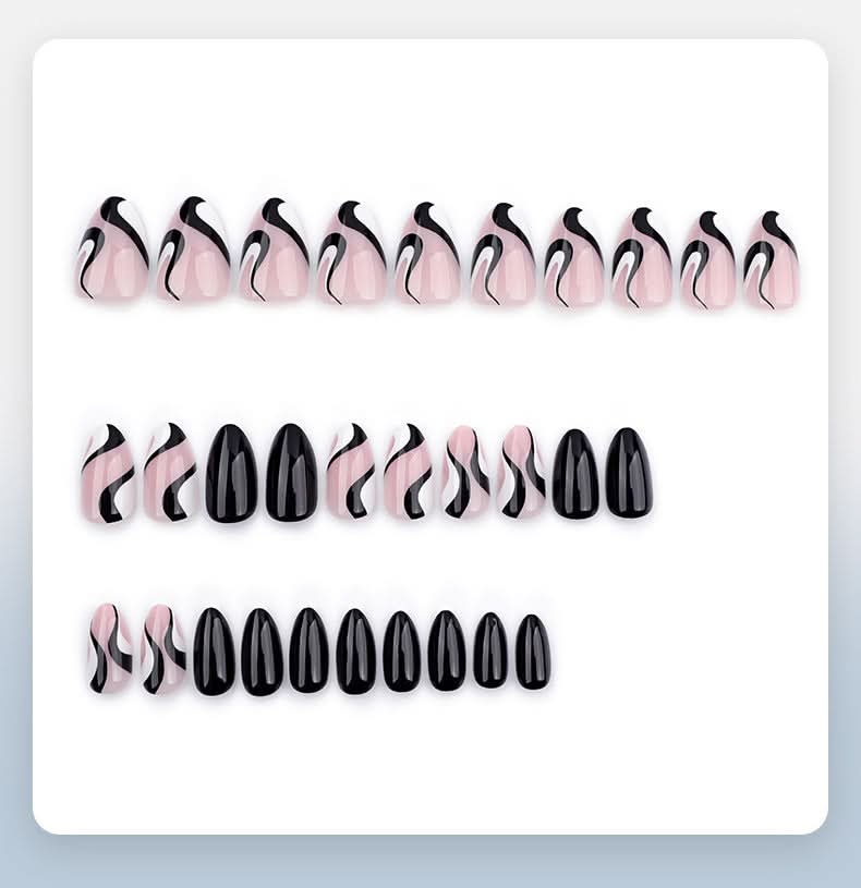 Almond Press-On Nails – Abstract Swirl Design, Short, Reusable False Nail Set
